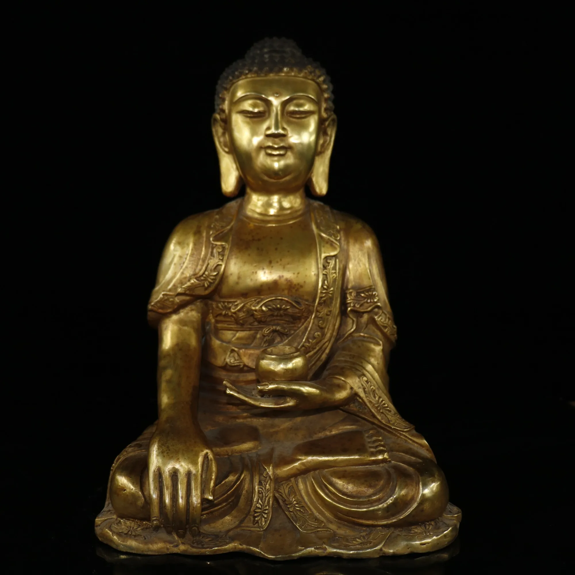 

Домашний Декор 16 "Тибет Буддизм старый Бронзовый свинка статуя Будды Шакьямуни Будда Амитабха закрепить Будды