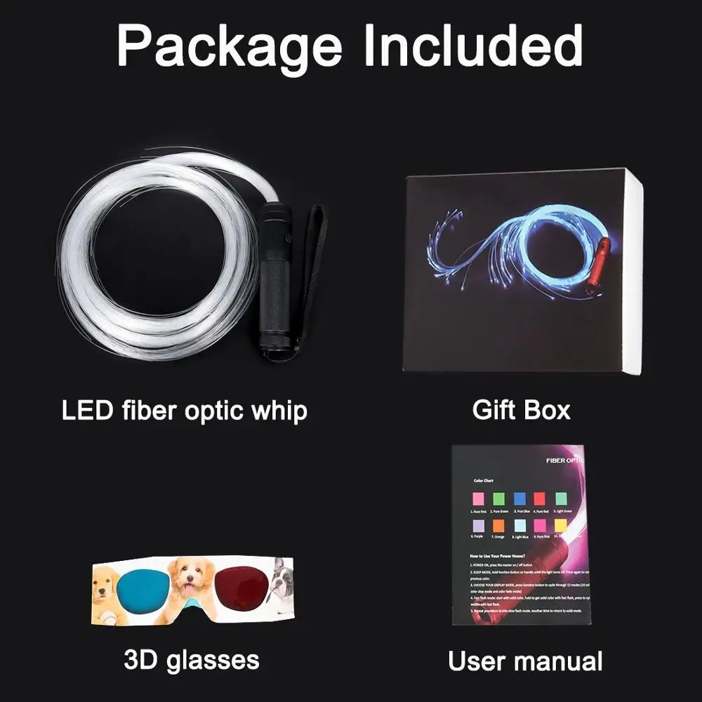

LED Fiber Optic Whip Dance Whip 360 Swivel 6FT Toy Light Up Glow Rave Toy 360 Degree Multicolor Fiber Optic Flashlight