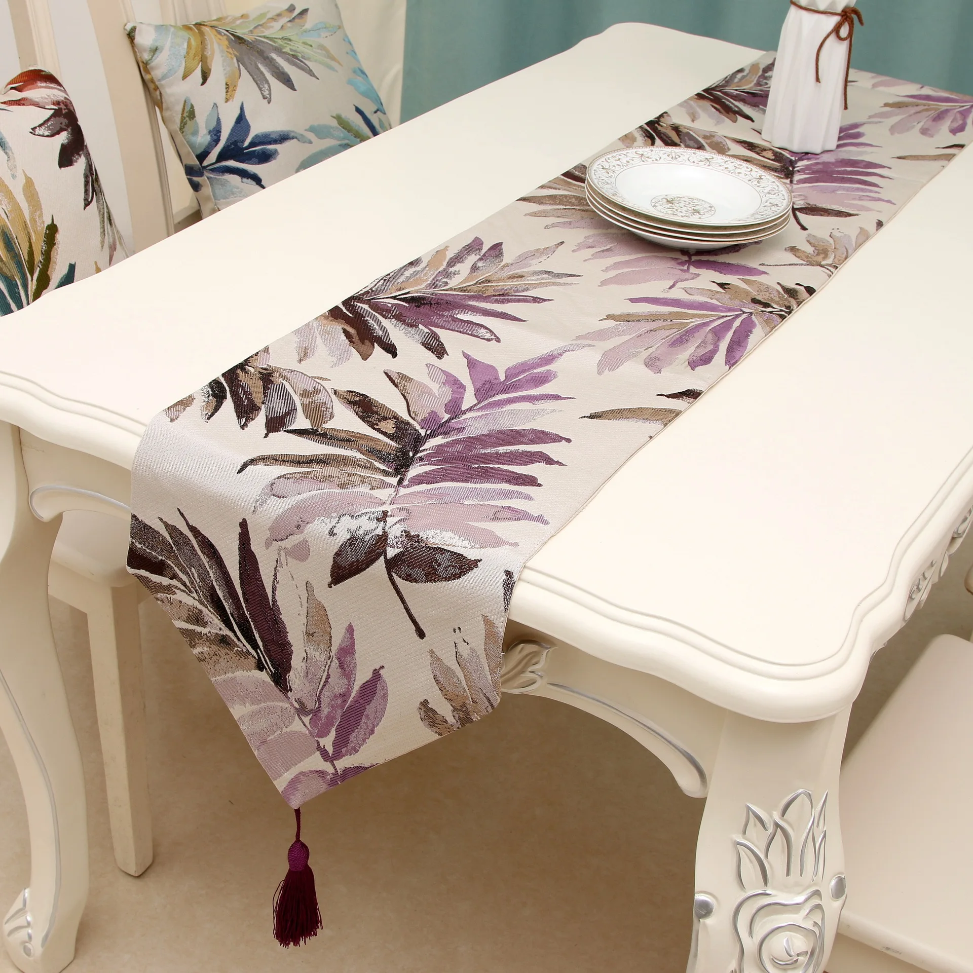 

Nordic Style Modern Simplicity Colorful Leaves Style Home Table Runner Bed End Tea Table Tassel Decorative Cloth
