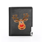 Модный Милый принт лося, черный кожаный бумажник для мужчин и женщин, двойной держатель для кредитных карт, короткий кошелек для мужчин
