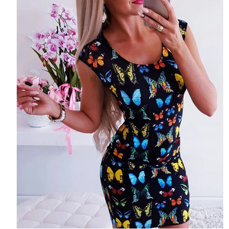 

Женское Повседневное платье с принтом в виде бабочек и животных