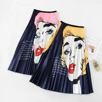 pleated skirt women summe print cartoon pattern empire elastic women skirt big swing party holiday high waist skirt