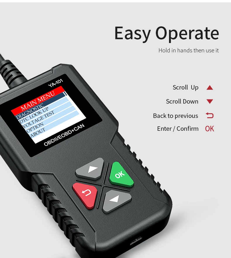 OBD2 считыватель кодов YA101 OBDII EOBD считыватель кода неисправности двигателя бесплатное обновление PK AD310 AL319 OM123 ELM327 автомобильный диагностический инструмент