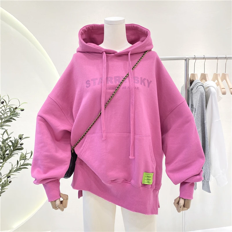 Тонкая универсальная толстовка с капюшоном из хлопка надписью свободного покроя