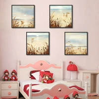 canvas painting oil poster reeds at seaside under dusk art wall for kitchen living room decoration