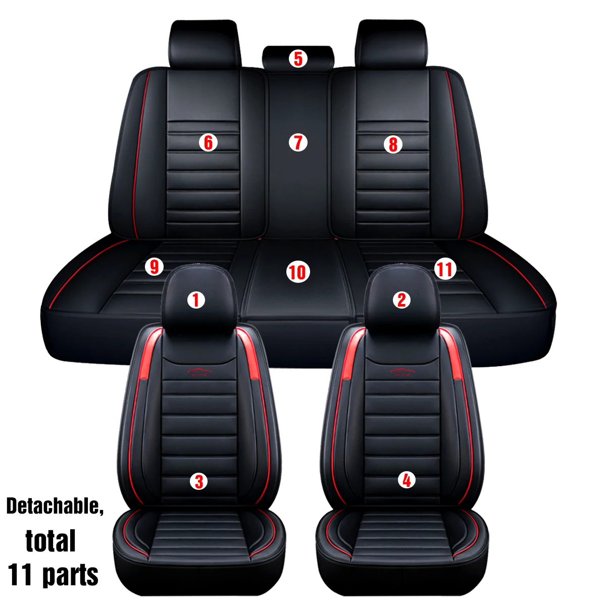 

Car Seat Covers 5 Seats 11PCS Automobiles Seat Covers Protector Deluxe PU Leather Front+Rear Full Set SUV Truck Cushion