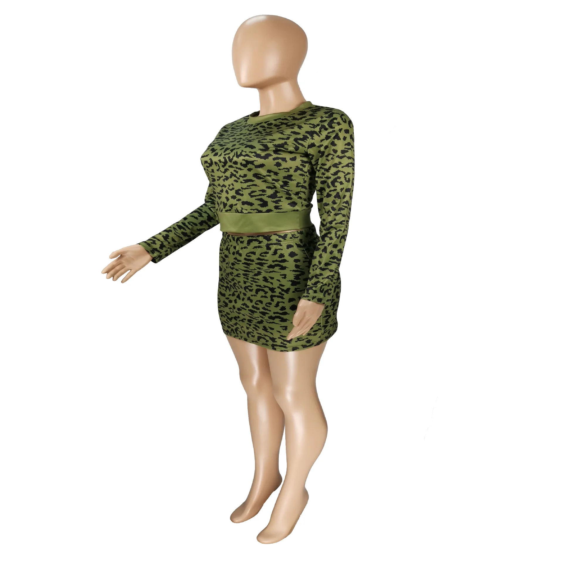 

Africa style fashion women 2 pieces set long sleeve tops with skirts women's suit sexy leopard print clothes dropshipping