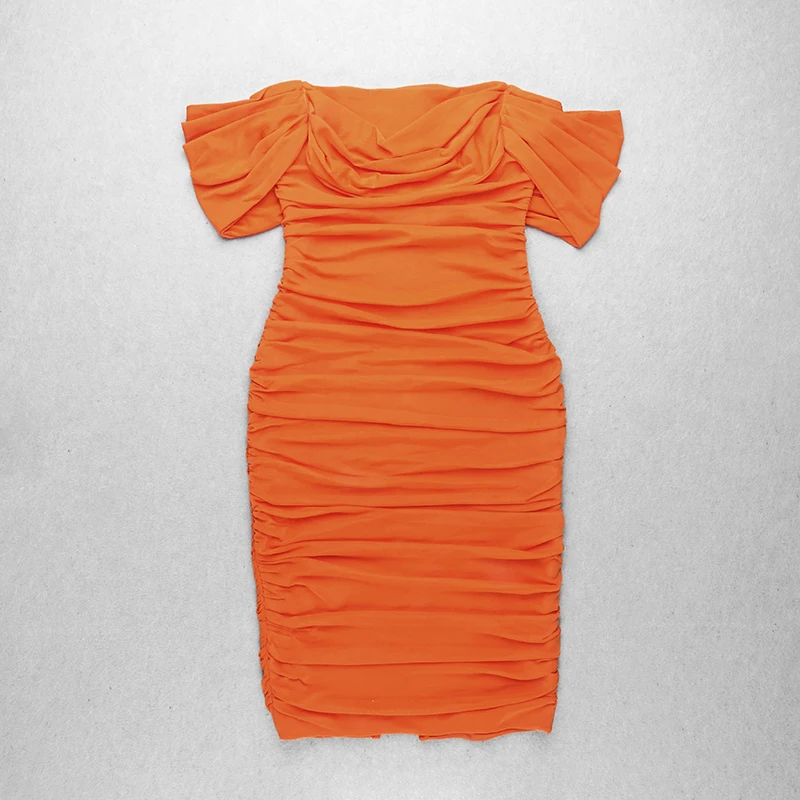 

Celebrity Off The Shoulder new Sexy Women Orange Dresses Bandage Christmas Slash Neck Homecoming Evening Party Fashion Dress