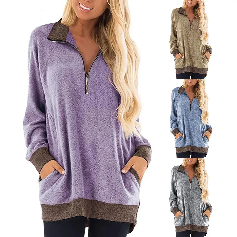 

Женский Повседневный свитер, женский свитер на молнии с длинными рукавами и карманами, футболка