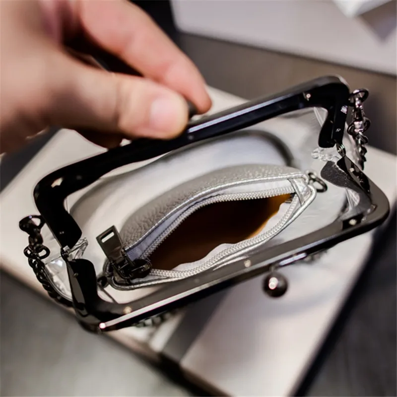 Женская сумка модная прозрачная на цепочке одно плечо маленькая пляжная с