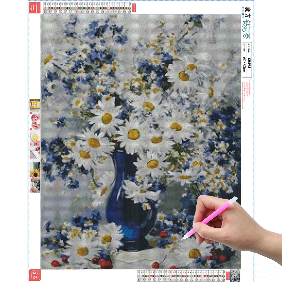 Набор для вышивки стразами 5D сделай сам картина из страз с цветами и вазой