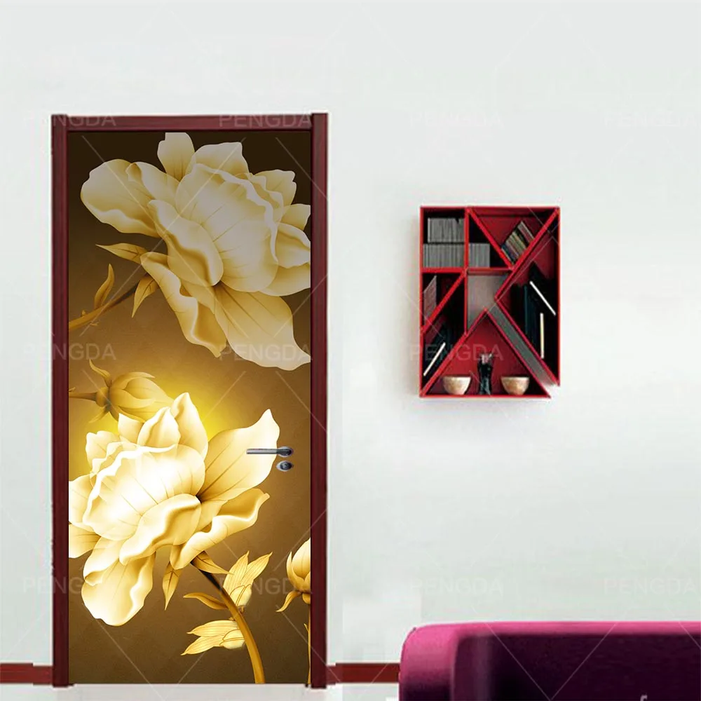 

Дверные наклейки, Декор для дома, обновление, ПВХ, настенная бумага, принт, Золотая Роза, искусство, самоклеящиеся водонепроницаемые обои дл...
