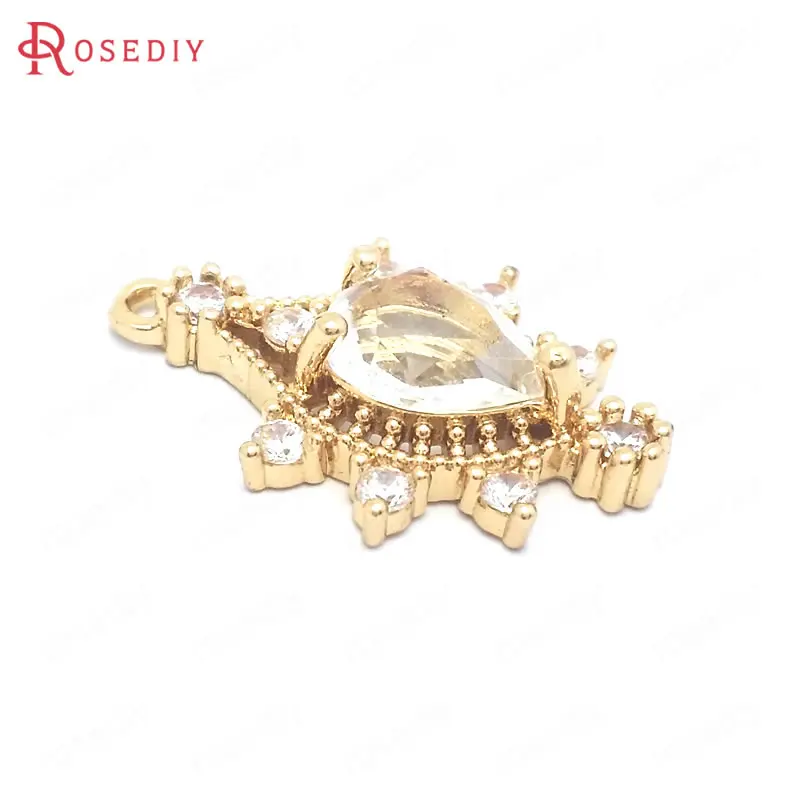 

6PCS 16x24MM 24K Champagne Gold Color Brass and Zircon and Glass Drop Shape Charms Pendants Jewelry Making Supplies Diy Findings