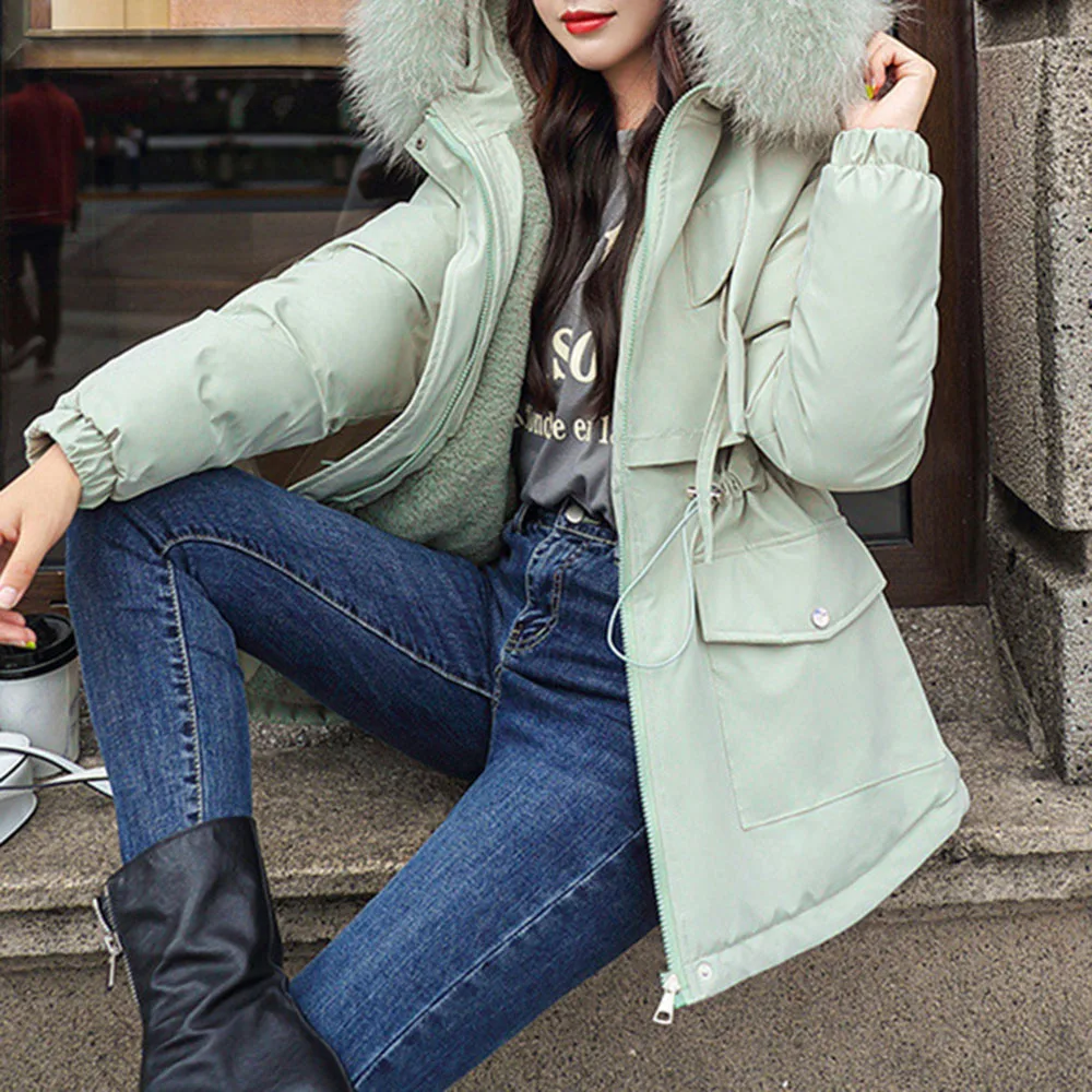 Parkas Cotton Padded Overcoats Women 2020 Hooded Belt Slim Loose Solid Multicolor Fashion Long Female Down Jackets Thicken | Женская