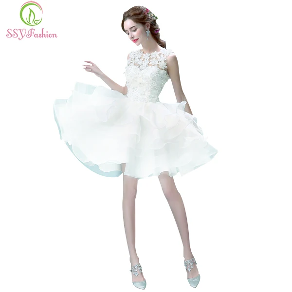 Белое кружевное платье подружки невесты милое бальное принцессы для торжеств