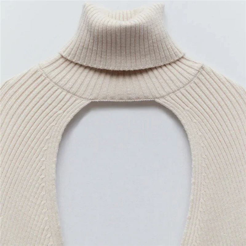 

New Personality Female Sweater Solid Color High Collar Long Puff Sleeve Knitwear Pullover for Women Street Stlyle Black/Apricot