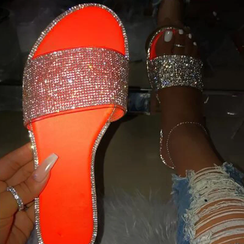С украшением в виде кристаллов Женские шлепанцы Сезон лето Повседневная обувь