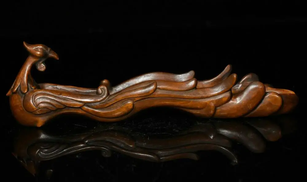 

Свадебное украшение, китайский самшит, деревянная резная статуя фэншуй, Феникс, птица, вставка для благовоний