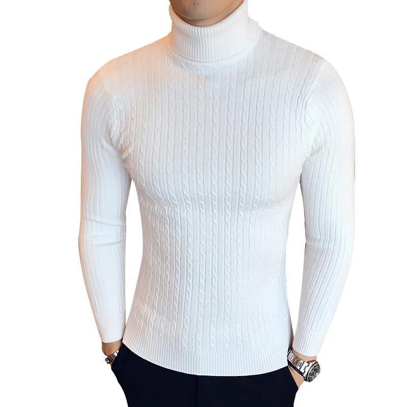 

2022 New Winter High Neck Thick Warm Sweater Men Turtleneck Slim Fit Pullover Knitwear Male Double collar
