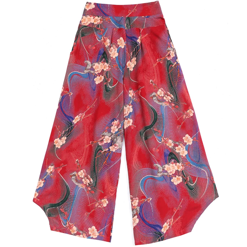 

Plus Size Wide 2020 Leg Loose High Waist Beach Ankle-Length Summer Casual Retro Print Women Pants