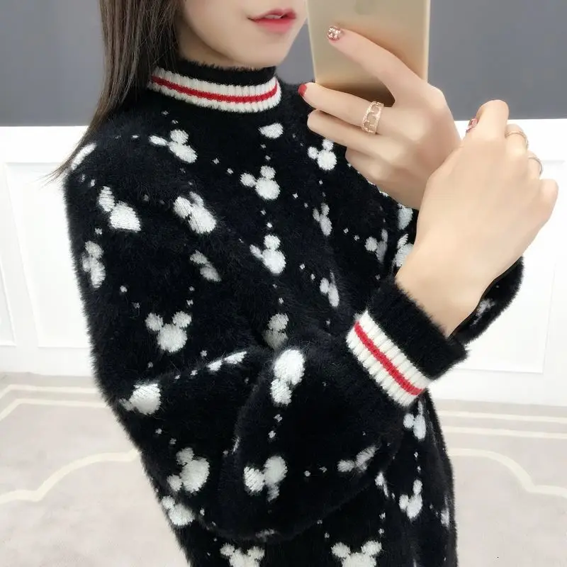 Женские Длинные Пуловеры и свитера с рисунком Микки Мауса 2019 джемпер оверсайз