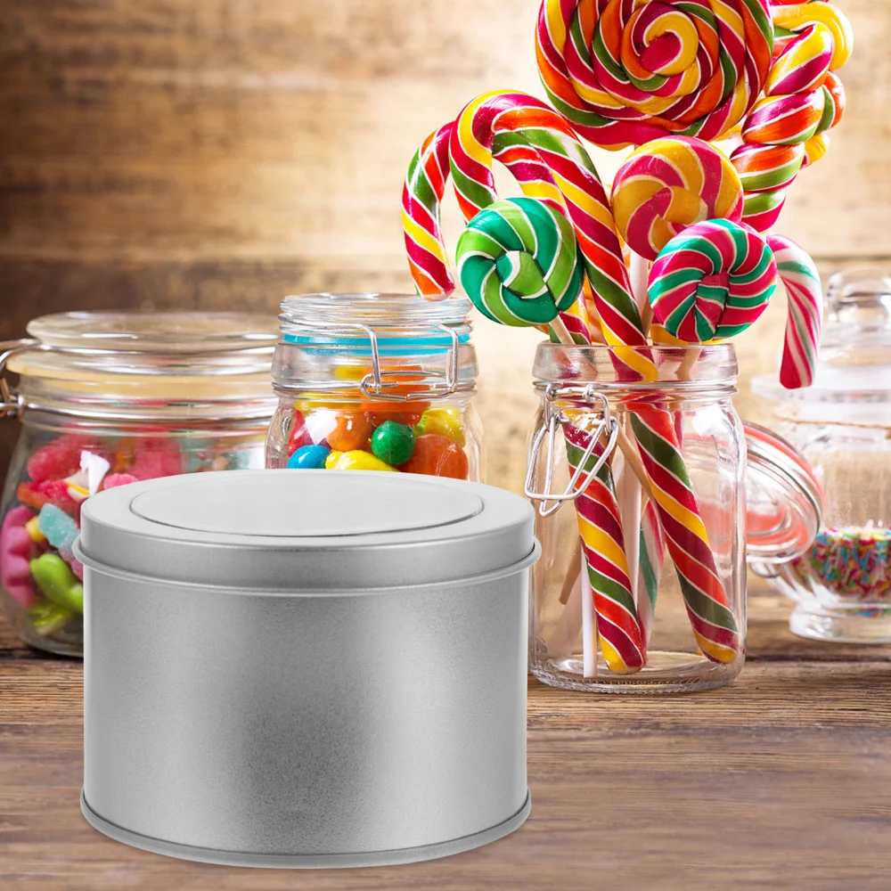 

12pcs Round Storage Boxes Tinplate Cans Clear Lid Storage Cans (Silver)
