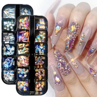 12 grid flat bottom nails rhinestones for diy art decor 2021 multicolor glass nail decoration accessories all for manicure