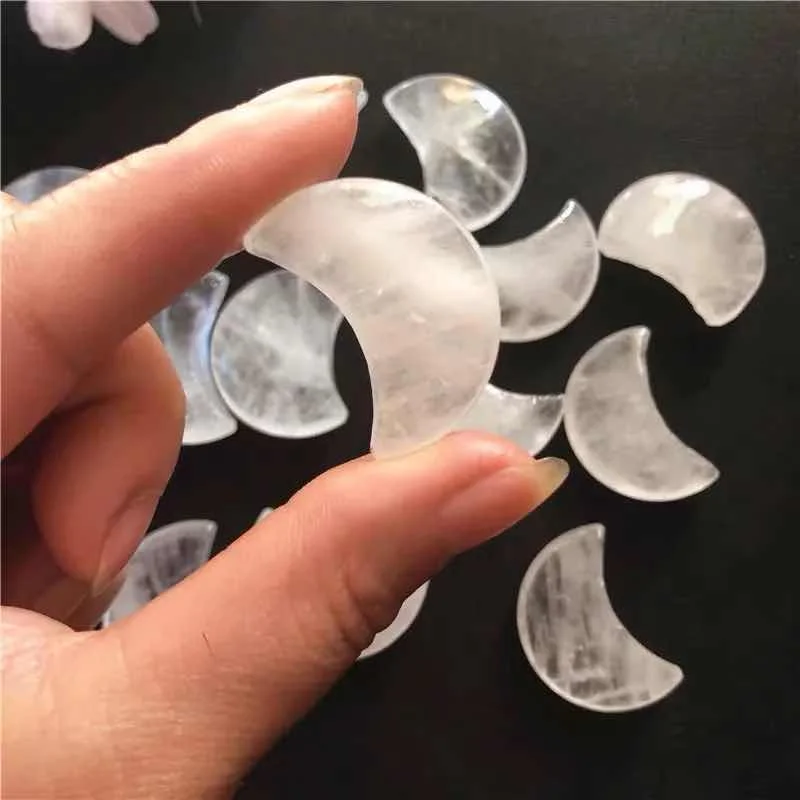 

MOKAGY Natural Clear Quartz Crystal Stone Moon Shape Ornaments 2pc