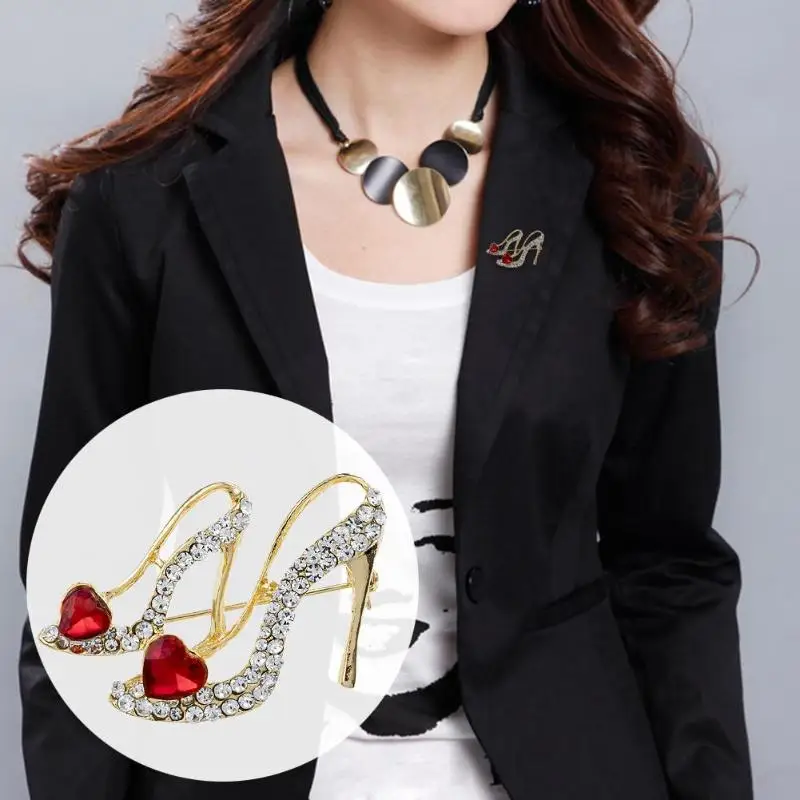 Обувь с кристаллами на высоком каблуке сердечком Элегантная Брошь-булавка