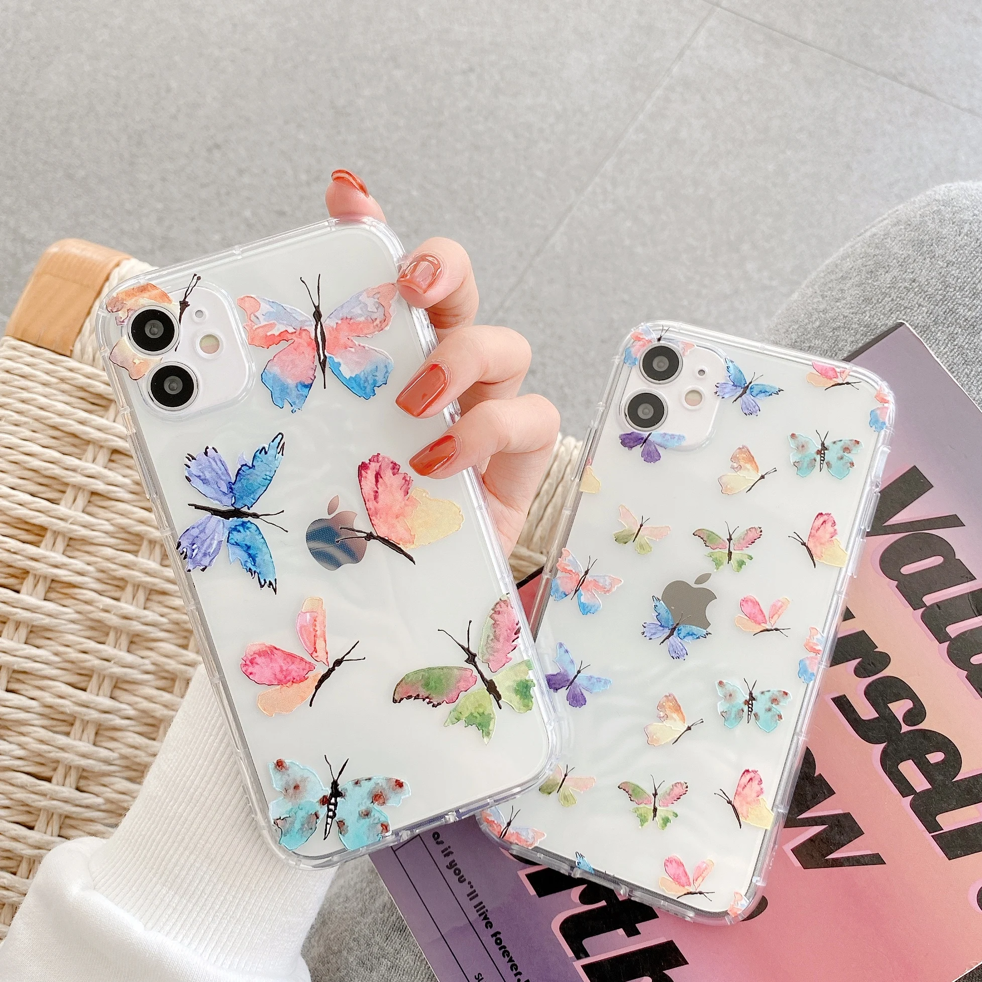

Cute Rainbow Butterfly Case for iPhone 12 Pro Max 11 pro 11 XR 7 8 Plus X XS XR MAX Clear Laser Clear Lens Protect Cover SE 2020