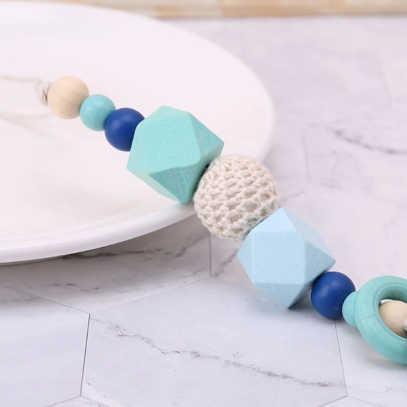 

Baby Pacifier Chain Clip Holder Silicone Beads Wood Soother Feeding Teether Chew