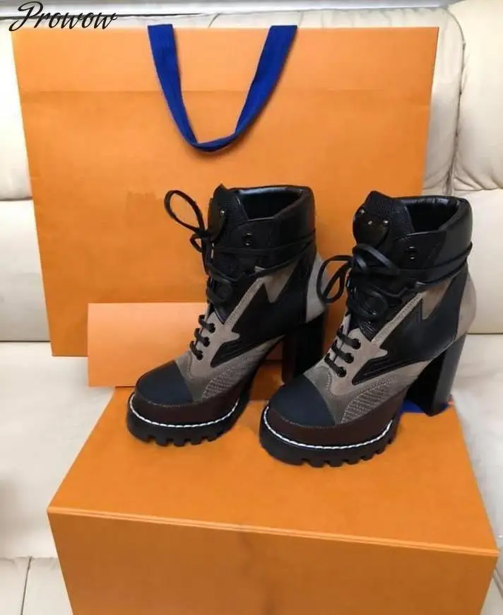 

New Genuine Leather Platform woman shoes Desert Boots High heel boots Lace up high heels Large size