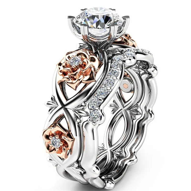 

New gold and silver ring classic temperament female models exaggerated inlaid zircon hand jewelry couple wedding engagement