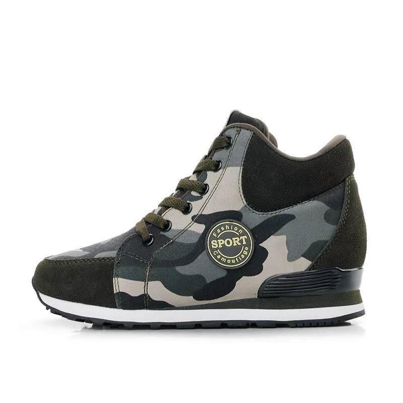 

Size 42 Camouflage 6CM Height Increasing Casual Shoes Wedges Canvas Platform Woman Shoes Luxury High Top Lace Up Shoes Sneakers