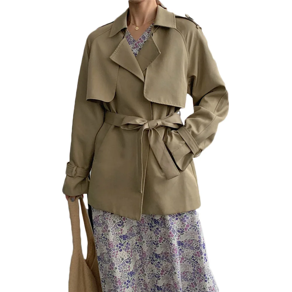 

Простой тренчкот женский красивый, Новинка весна-осень, Женская Повседневная ветровка средней длины на шнуровке, пальто NS2490