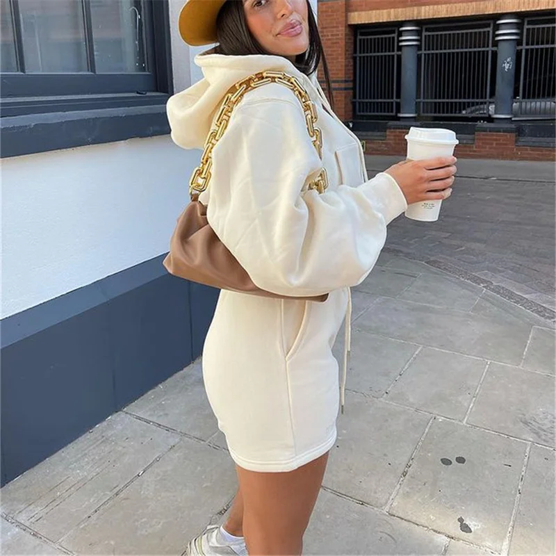 Spring Casual Women Sweatshirt & Shorts 2021 Solid Loose Hoodie Drawstring Fashion 2 Piece Sets Outfits Tracksuit |