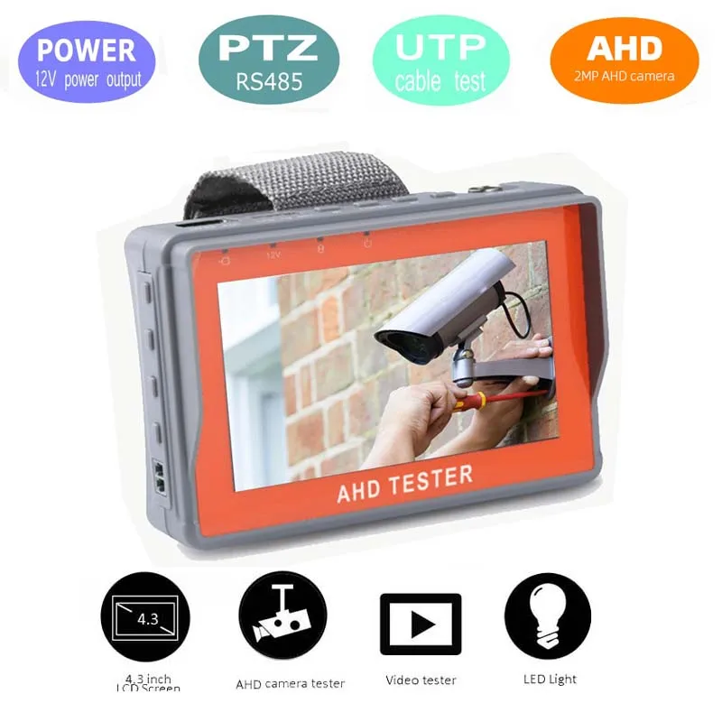 

4,3 дюймовый HD AHD CCTV тестер монитор AHD 1080P аналоговая камера PTZ UTP Кабельный тестер 12 в 1 А выход