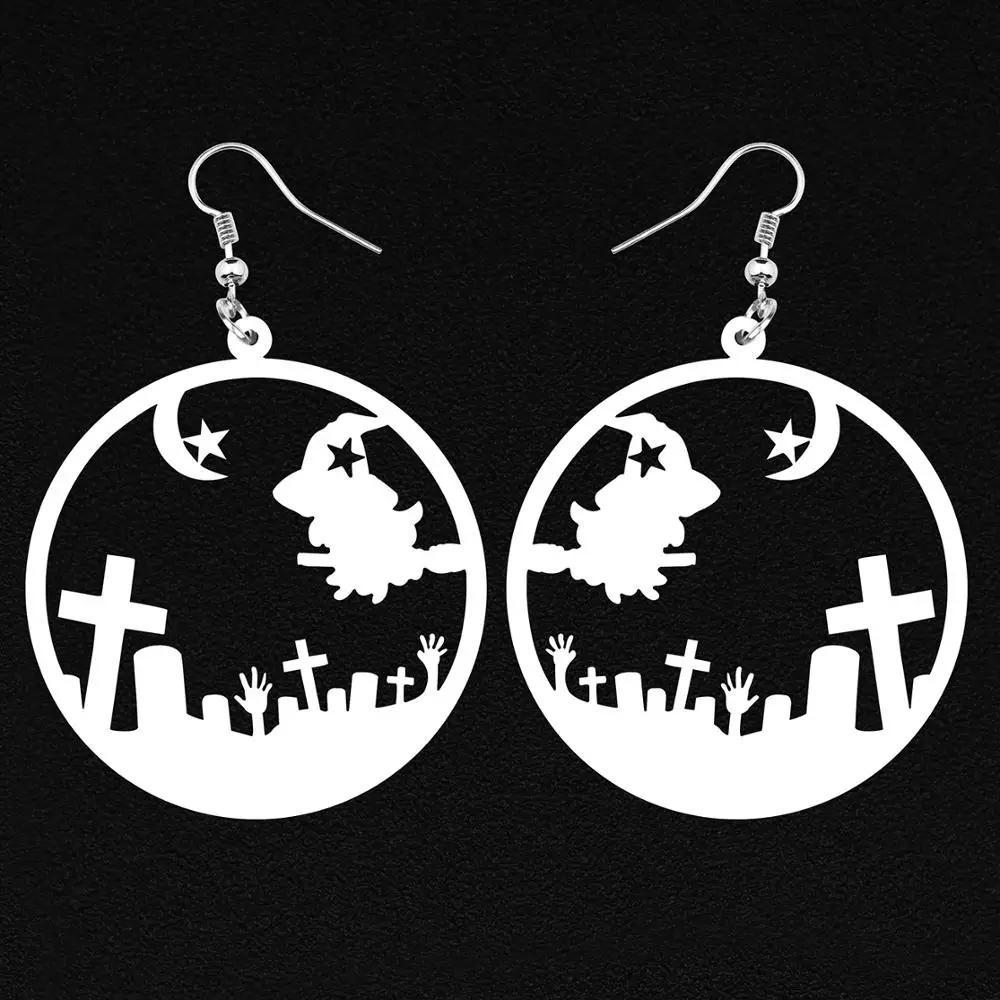 ARWA Acrylic Halloween Big Round Circle Hollow Broomstick Witch Grave Zombie Hand Cross Earrings Drop Dangle Girl Kid Charm Gift | Украшения