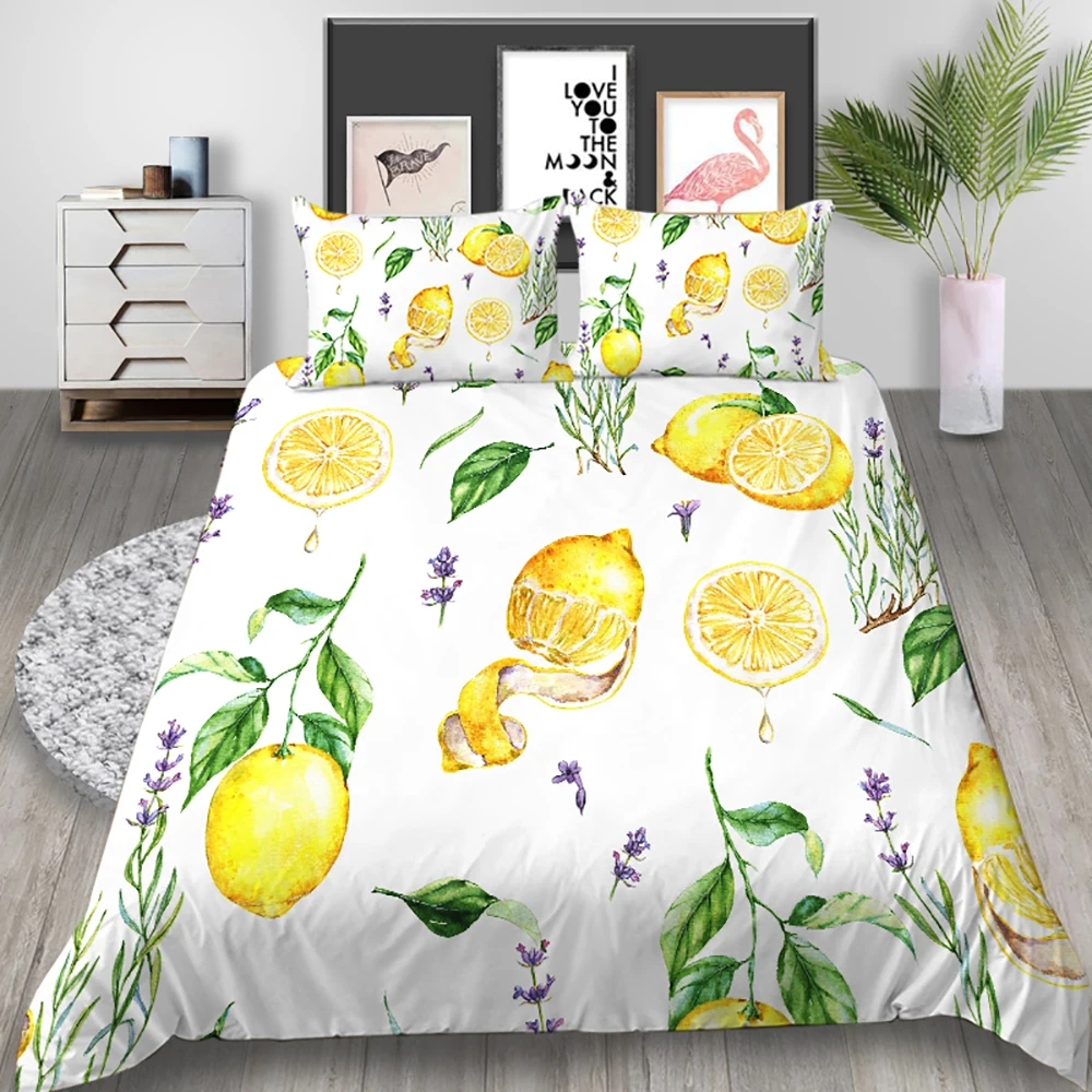 

Thumbedding Lemon Bedding Set Queen Fresh Fashion Duvet Cover Nature White King Twin Full Single Double Comfortable Bed Set