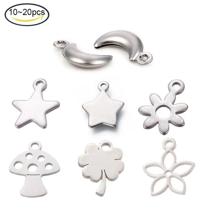 

10 - 20PCS 304 Stainless Steel Charms Flower Stainless Steel Color 11x8x0.9mm Hole: 1.2mm