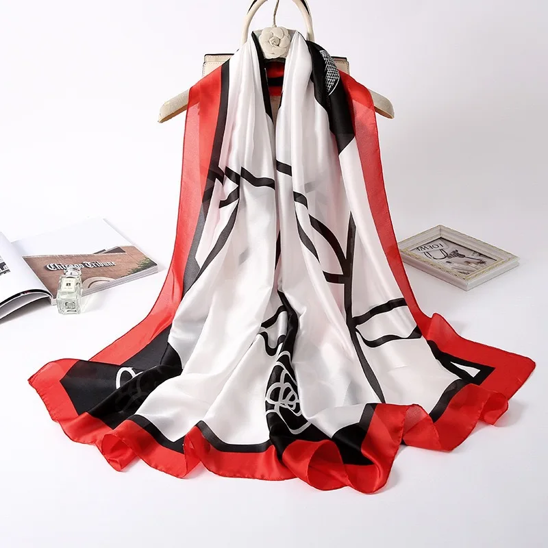 

2021 Newest Fashion Print Shawl Women Simulation beach Silk Scarf Female Elegant Echarpe Mujer Chal Lady flower Scarf 90x180cm