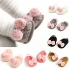 Симпатичные Тапочки для малышей, младенцев, девочек, мальчиков, пушистые тапочки с бантом, Нескользящие мягкие плюшевые туфли для детей 0-18 месяцев