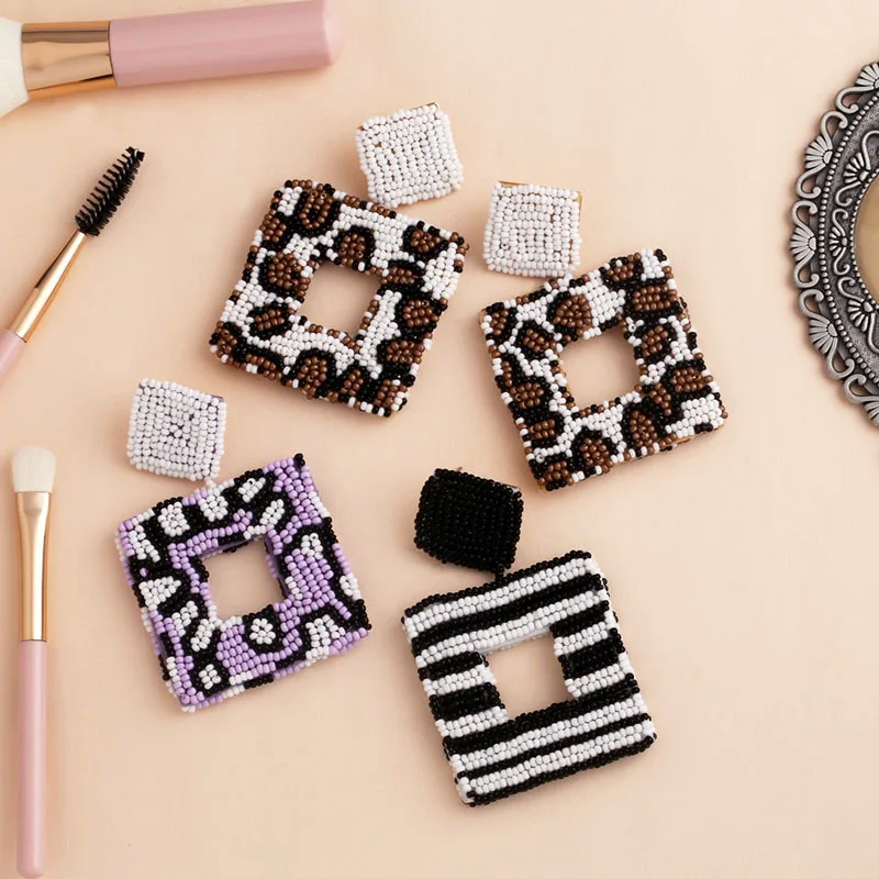 Серьги-гвоздики в богемном стиле с леопардовым принтом Геометрическая Корона