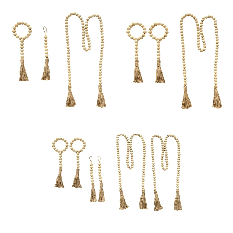 

3/6PCS Wood Bead Garland With Tassels Farmhouse Rustic Country Decor Wall Decor Farmhouse Ornament Woven Wall Hanging