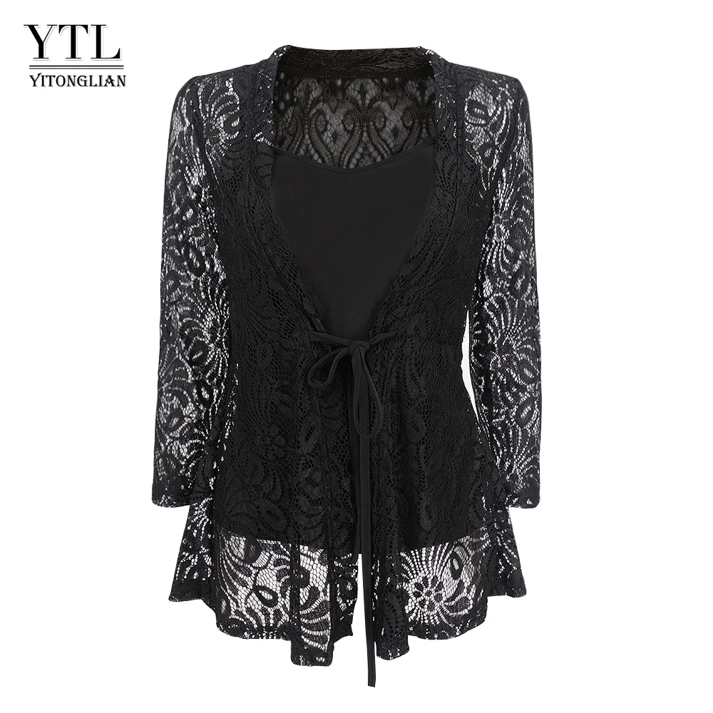 YTL Женская Сексуальная Ажурная кружевная Элегантная туника блузка для работы