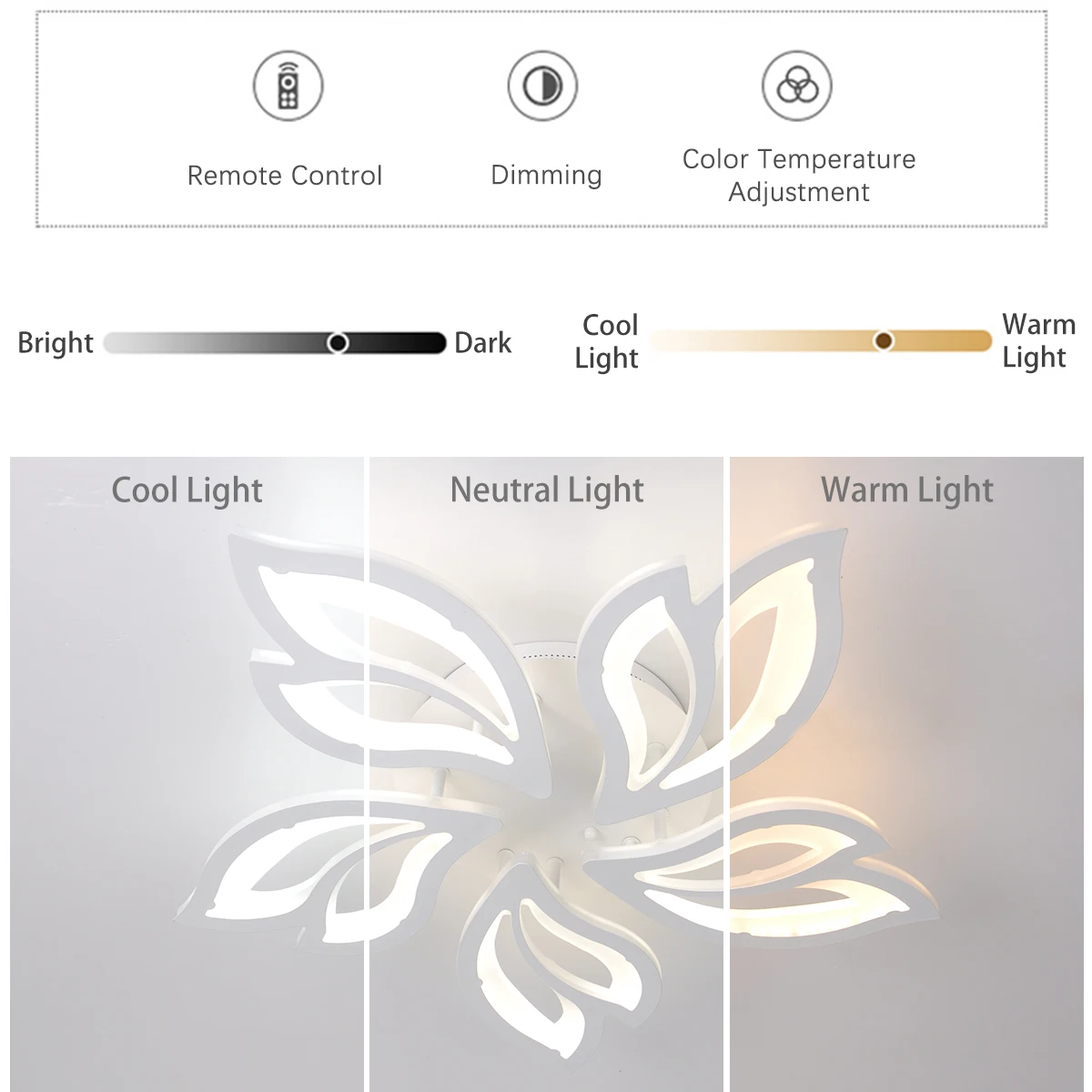 

Modern Flush Mount Acrylic Ceiling Lamp 5 Petal Black Dimmable Close to Ceiling Light for Bedroom Living Room Dining Room