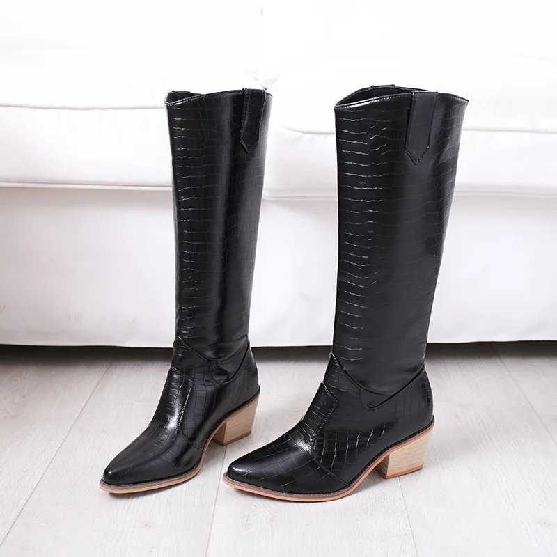

Euro Style Plus Size Female High Heels Fashion Party Night Club Shoes Woman Winter Knight Women Knee High Western Boots 35-43