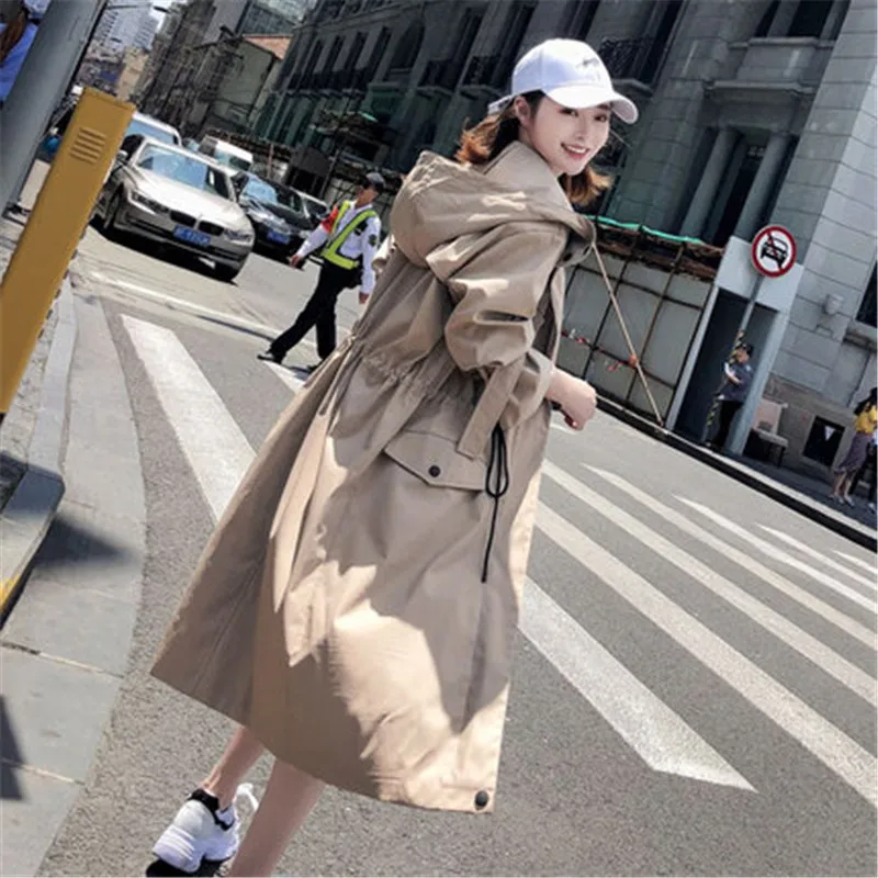 

Fashion Long Windbreaker Women's Clothing 2022 New Spring Autumn Korean Loose Hooded Long Trench Coats m571