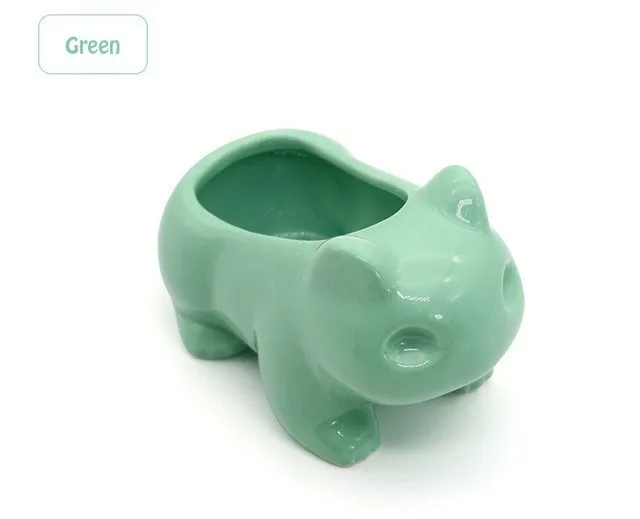 Зеленый Large 13cm x 7.5cm Kawaii Ceramic Flowerpot Bulbasaur Succulent Planter Cute Green Plants Flower Pot with Hole For Dropshipping - Цвет: Зеленый