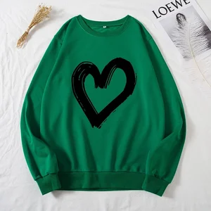 Autumn Pullover Women Casual Long Sleeve Heart Print Female Fashion Graphic Sweatshirt Ladies Regular Daily Hoodless O-Neck Tops